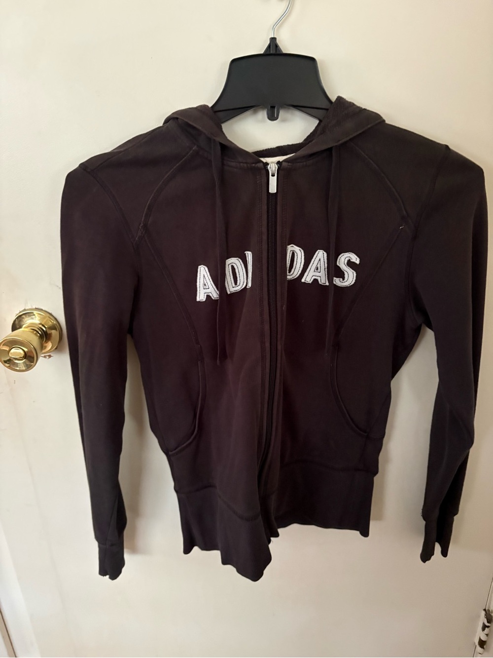 adidas Black Zip-Up Hoodie with White Logo - Picture 1 of 5